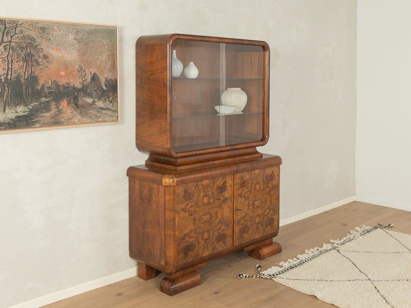 Witryna Art Deco, szkło, orzech brązowy, Niemcy, lata 20. - 280868