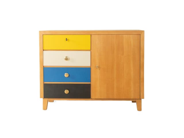 Komoda, multicolor, orzech, Musterring, Niemcy, lata 50. - WYMIARY