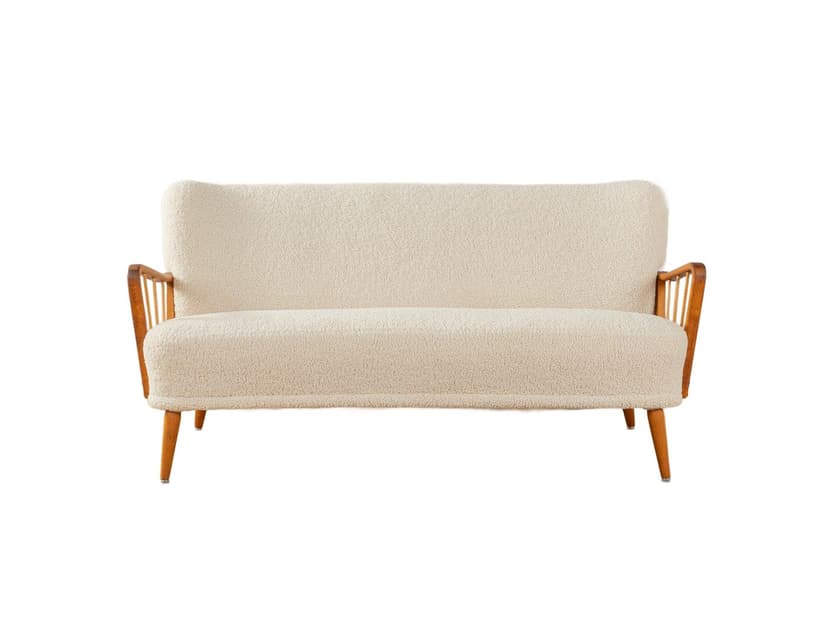 Sofa koktajlowa, beżowa, buk, tkanina, Niemcy, lata 50.