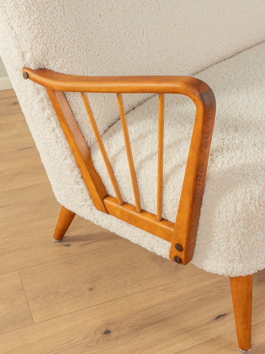 Sofa koktajlowa, beżowa, buk, tkanina, Niemcy, lata 50. - 280800