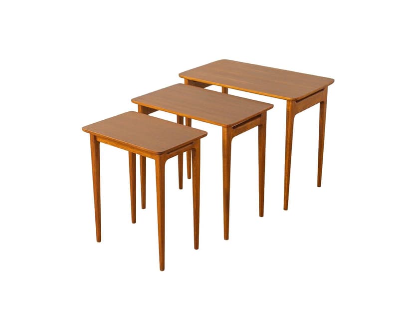 Zestaw trzech stolików typu nesting, brązowy, buk, orzech, Niemcy, lata 60.