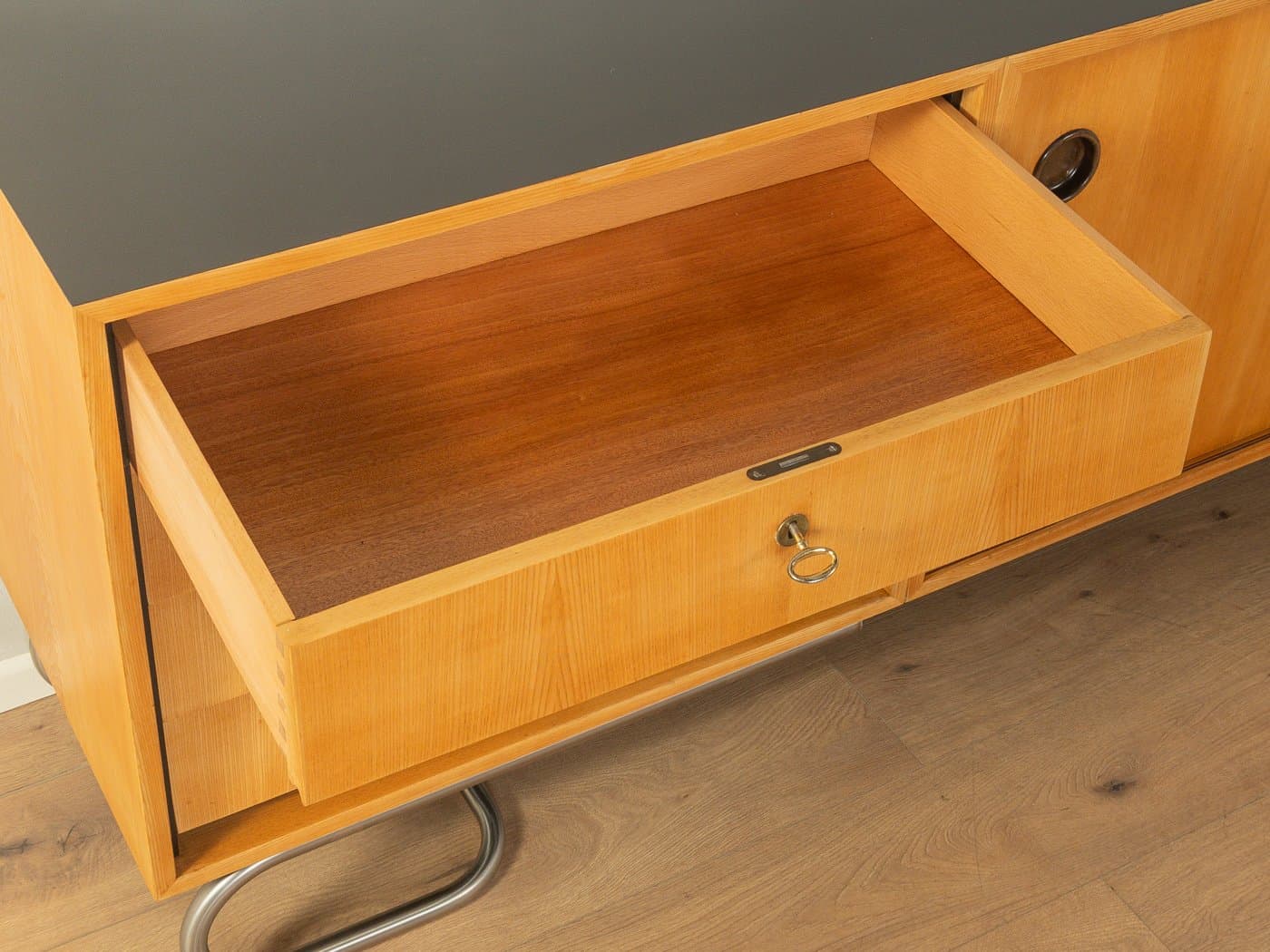 Komoda, jesion brązowy, stal szczotkowana, proj. E. Stratmann, Niemcy, lata 60. - 280756