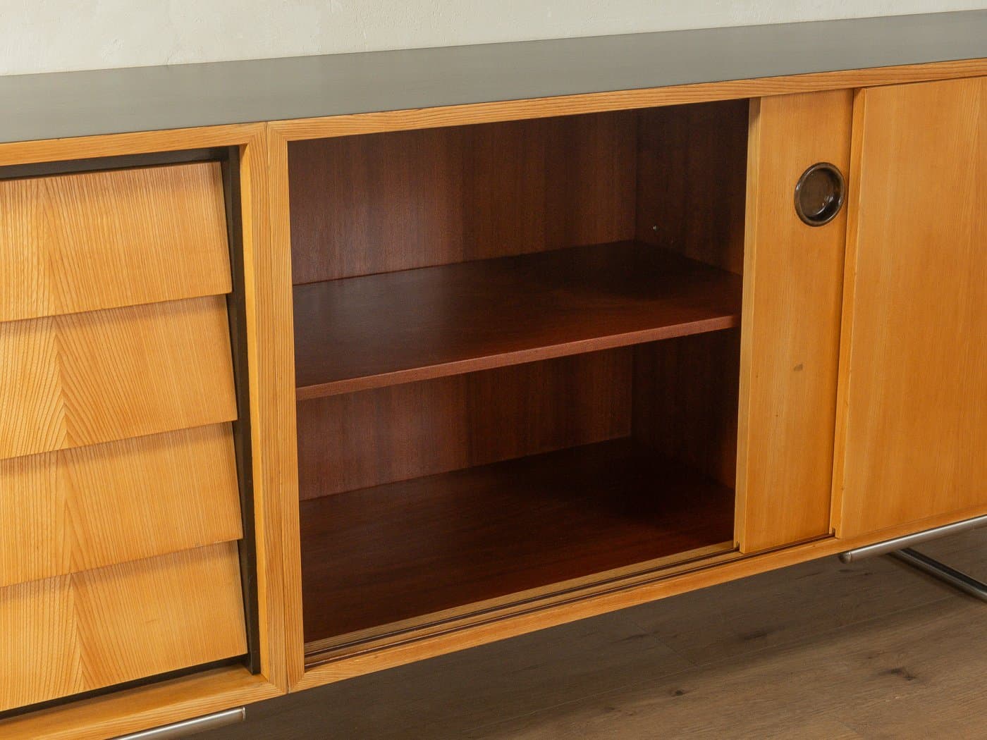 Komoda, jesion brązowy, stal szczotkowana, proj. E. Stratmann, Niemcy, lata 60. - 280753