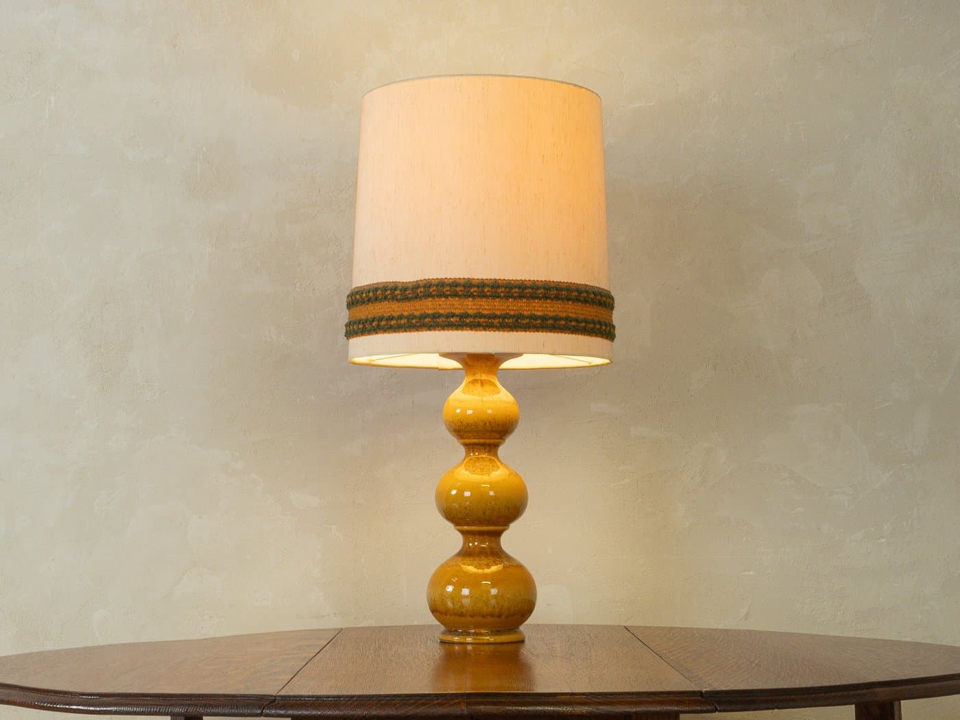 Lampa stołowa Bubble, ceramika beżowa, jedwab beżowy, Kaiser Leuchten, Niemcy, lata 60. - 280735