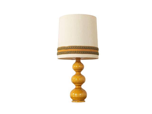 Lampa stołowa Bubble, ceramika beżowa, jedwab beżowy, Kaiser Leuchten, Niemcy, lata 60. - WYMIARY