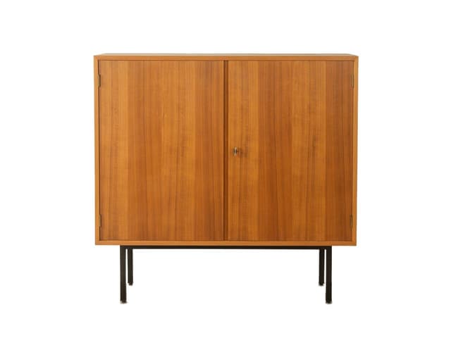 Komoda, brązowy, fornir orzech, stal czarna, Niemcy, lata 60. - WYMIARY