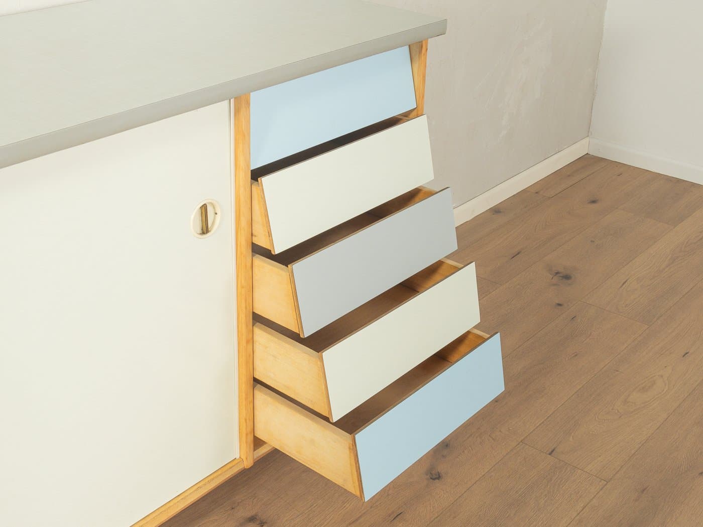 Szafka kuchenna, błękit, drewno, Niemcy, lata 50. - 280583