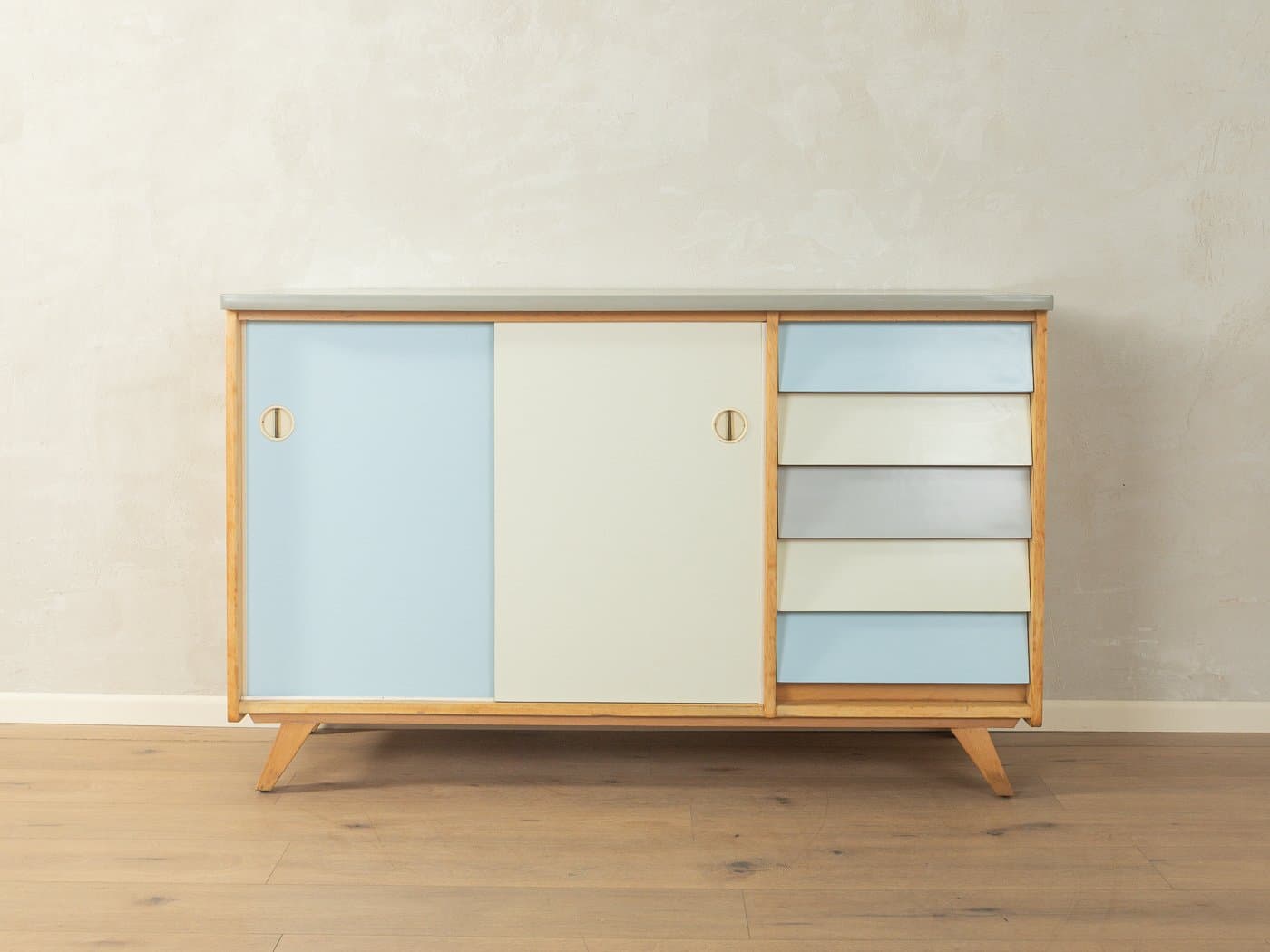 Szafka kuchenna, błękit, drewno, Niemcy, lata 50. - 280588