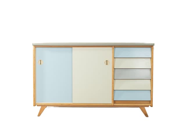 Szafka kuchenna, błękit, drewno, Niemcy, lata 50. - WYMIARY