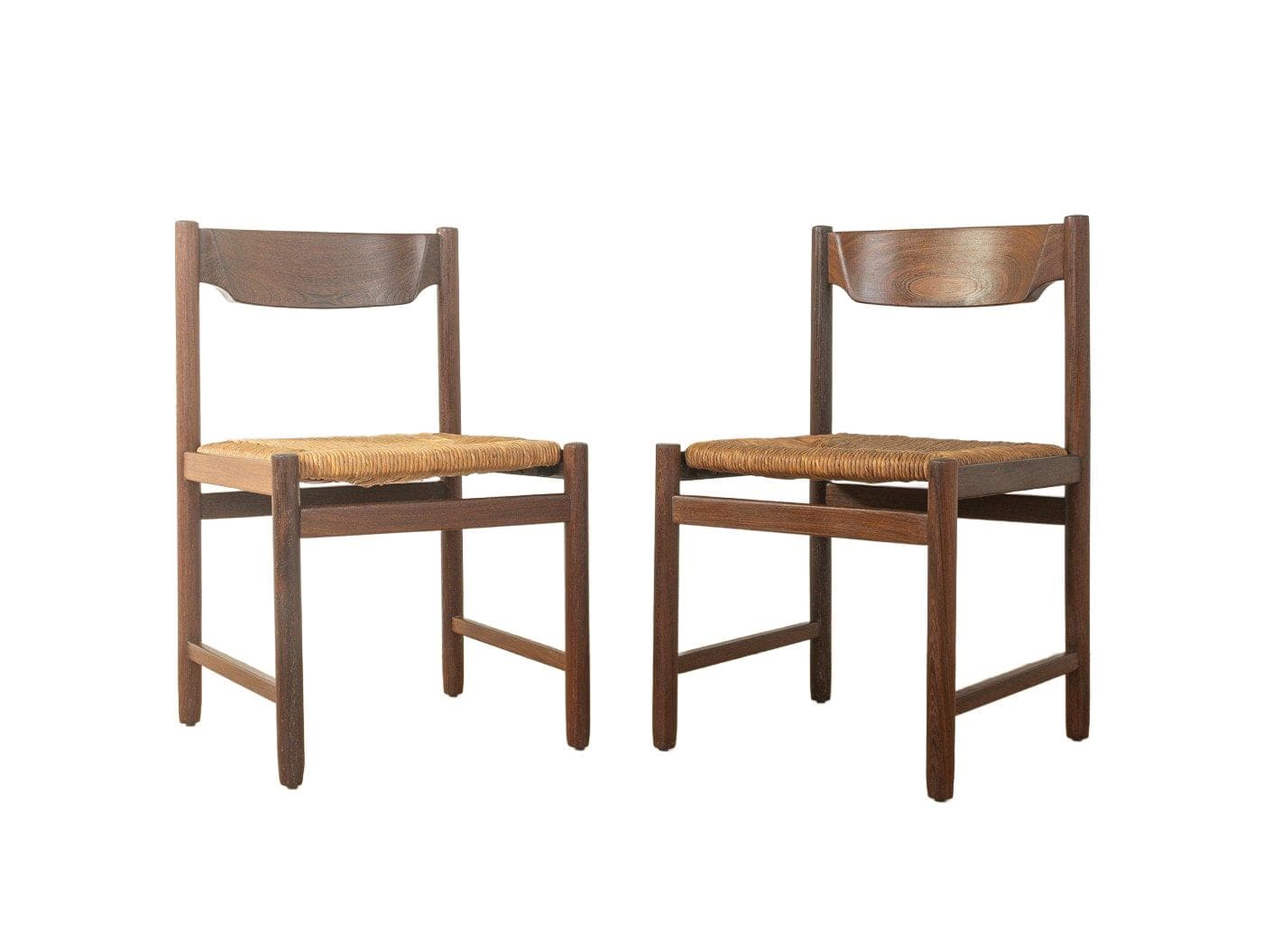 Zestaw dwóch krzeseł jadalnianych, brązowy, dąb, Dania, lata 70.