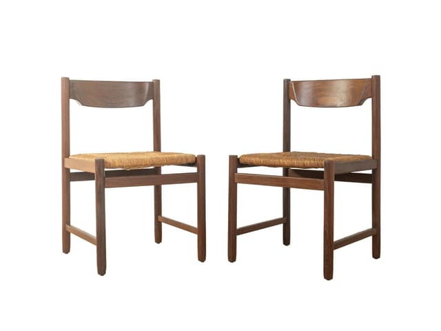 Zestaw dwóch krzeseł jadalnianych, brązowy, dąb, Dania, lata 70. - WYMIARY