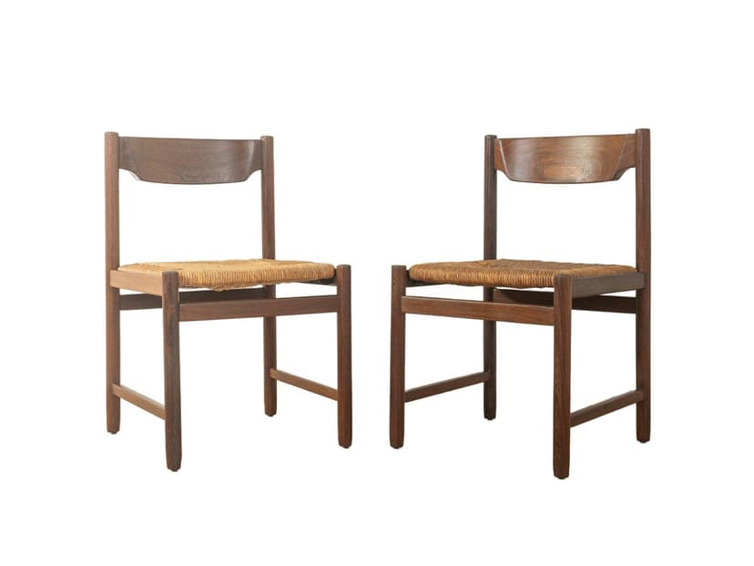 Zestaw dwóch krzeseł jadalnianych, brązowy, dąb, Dania, lata 70.