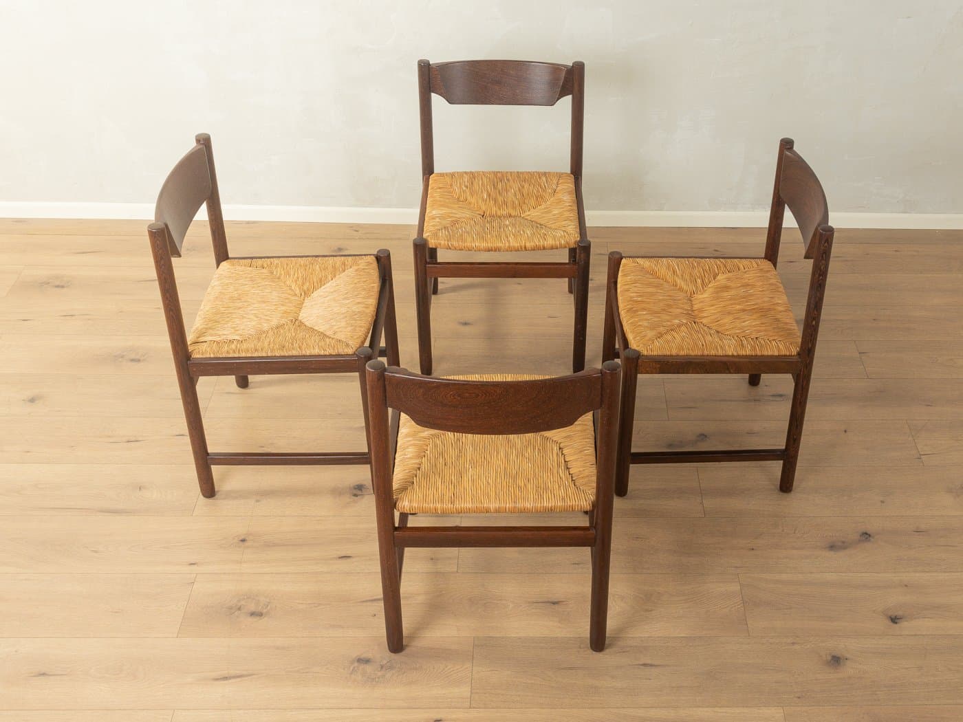 Zestaw czterech krzeseł jadalnianych, dąb brązowy, Dania, lata 70. - 280542