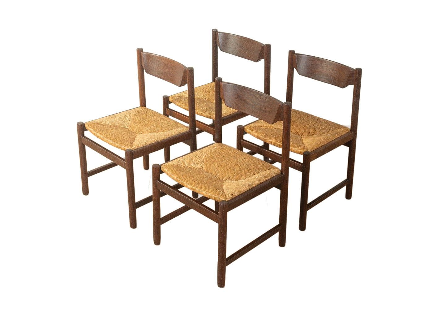 Zestaw czterech krzeseł jadalnianych, dąb brązowy, Dania, lata 70.