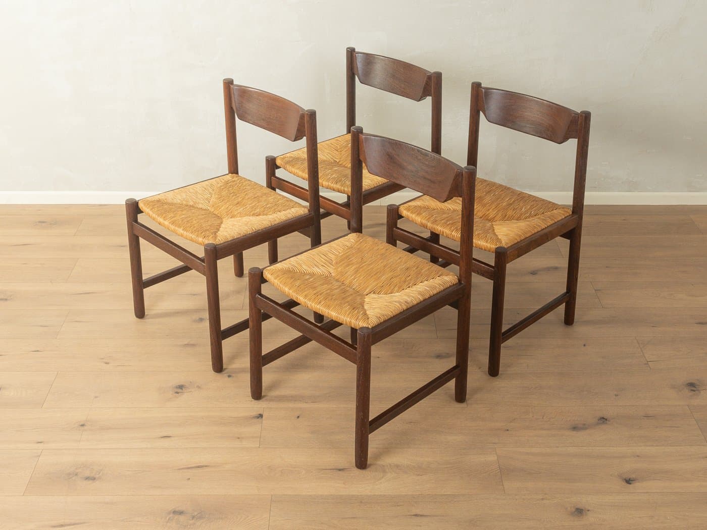 Zestaw czterech krzeseł jadalnianych, dąb brązowy, Dania, lata 70. - 280550