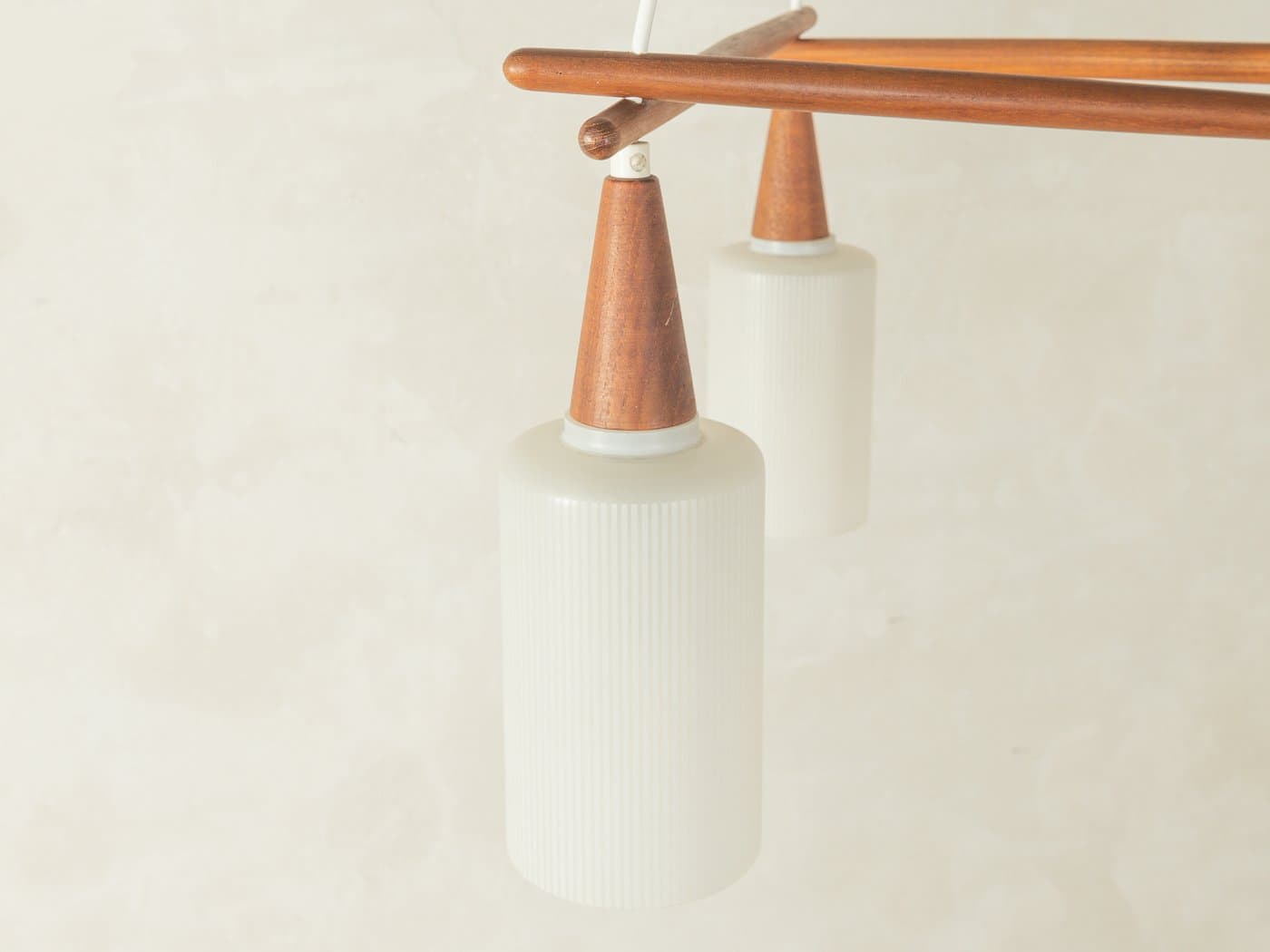 Pendant Lamp, white glass, brown teak, Germany, 1960s. - 280417