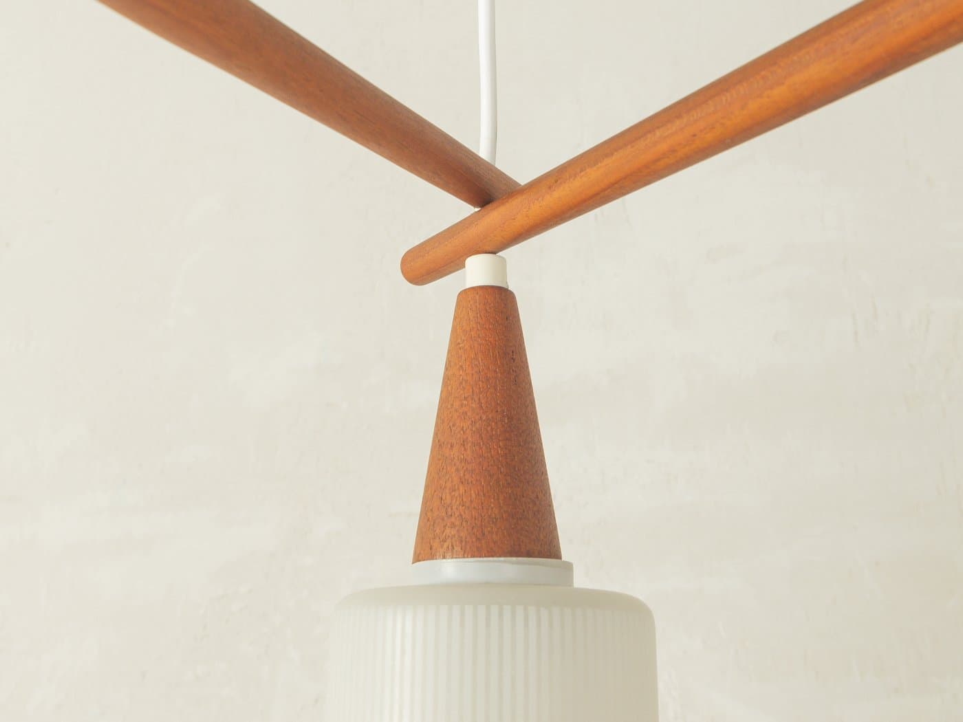 Pendant Lamp, white glass, brown teak, Germany, 1960s. - 280418