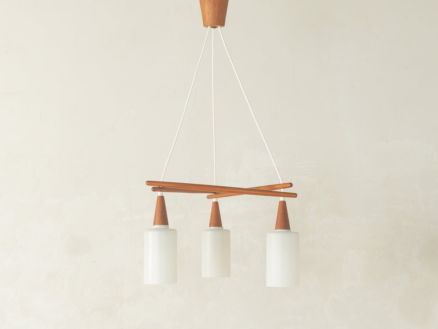 Pendant Lamp, white glass, brown teak, Germany, 1960s. - 280420