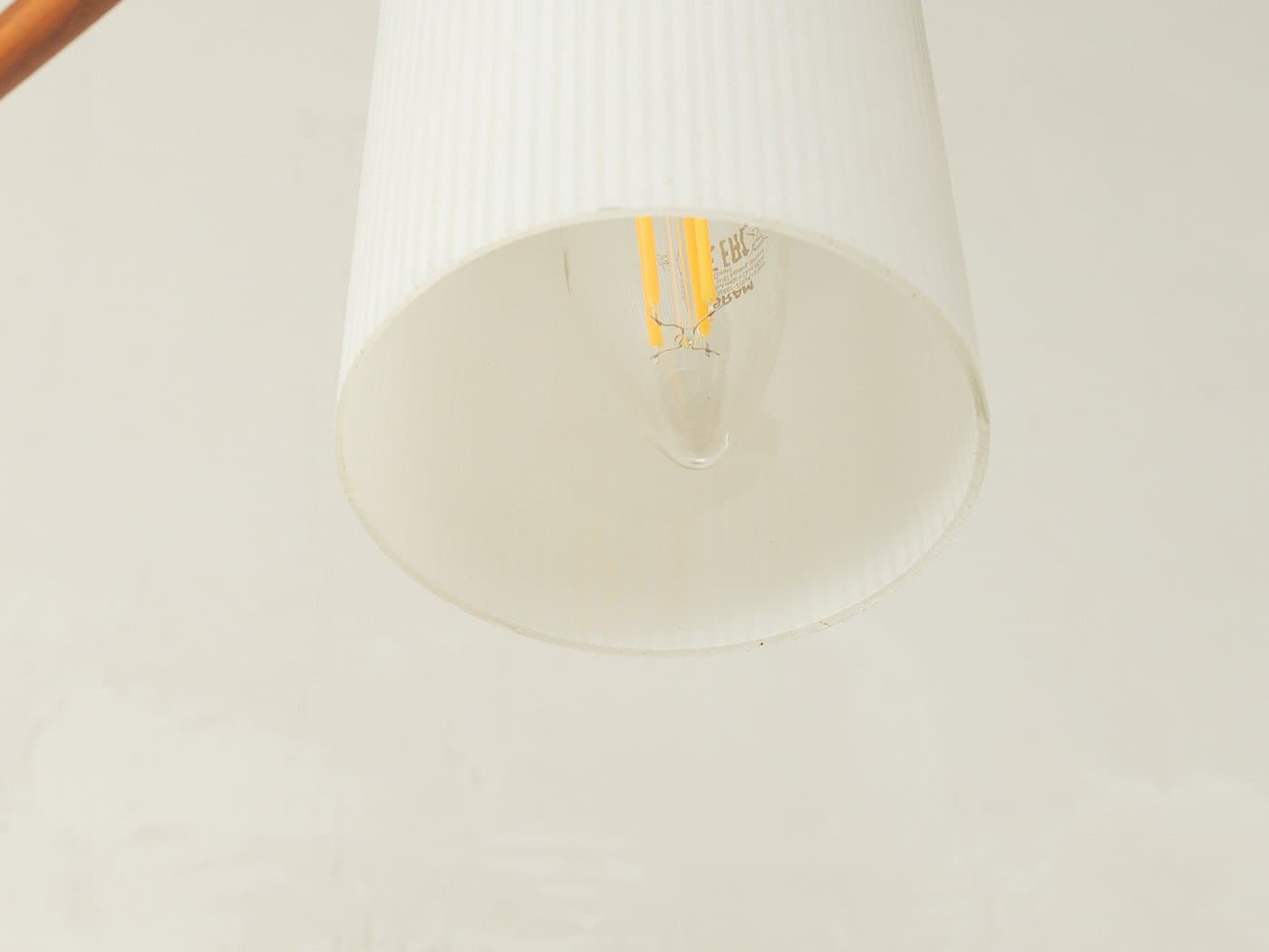 Pendant Lamp, white glass, brown teak, Germany, 1960s. - 280419