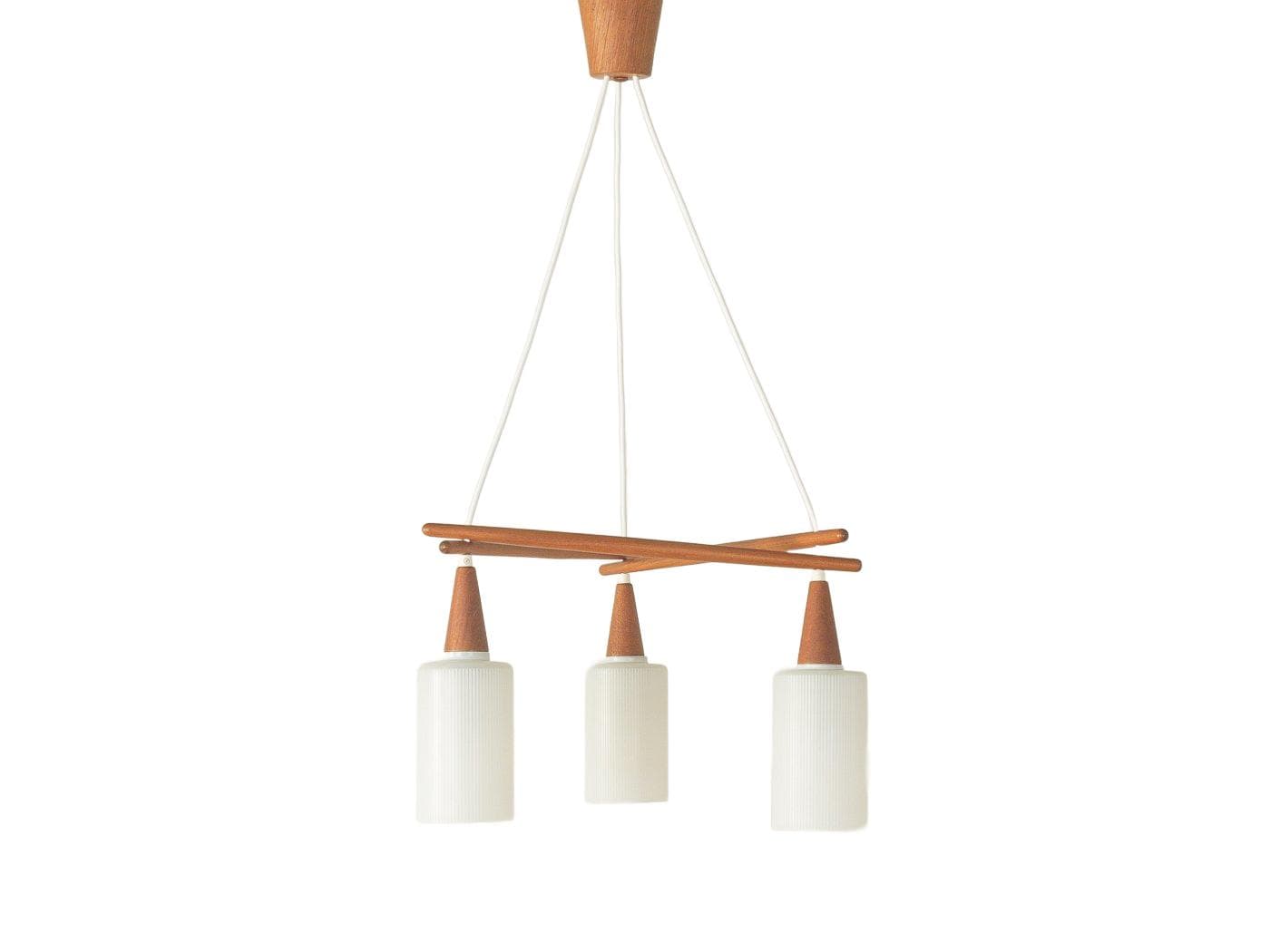 Pendant Lamp, white glass, brown teak, Germany, 1960s.
