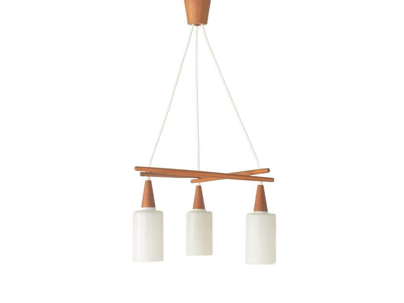 Pendant Lamp, white glass, brown teak, Germany, 1960s.