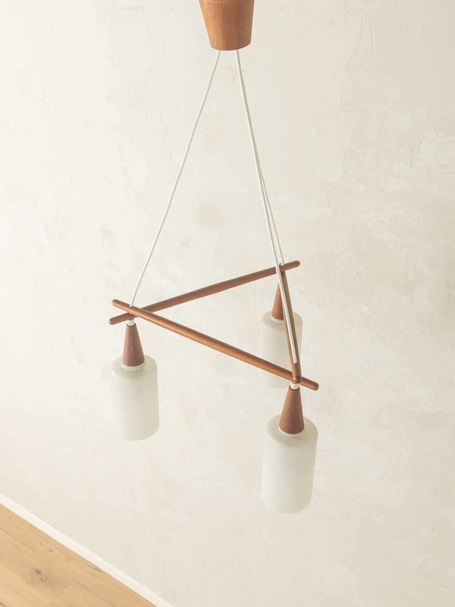 Pendant Lamp, white glass, brown teak, Germany, 1960s. - 280416