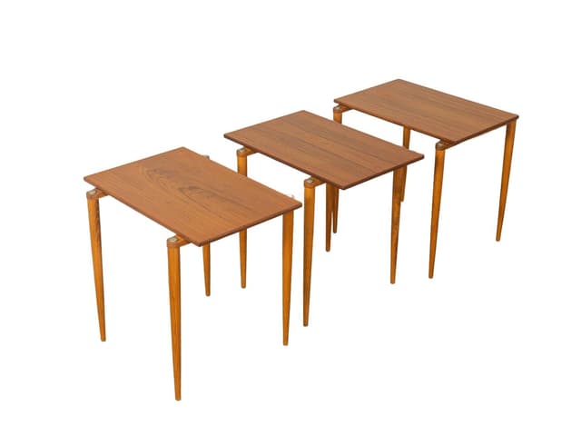 Set of three nesting tables, brown walnut, beige beech, Germany, 1960s. - DIMENSION