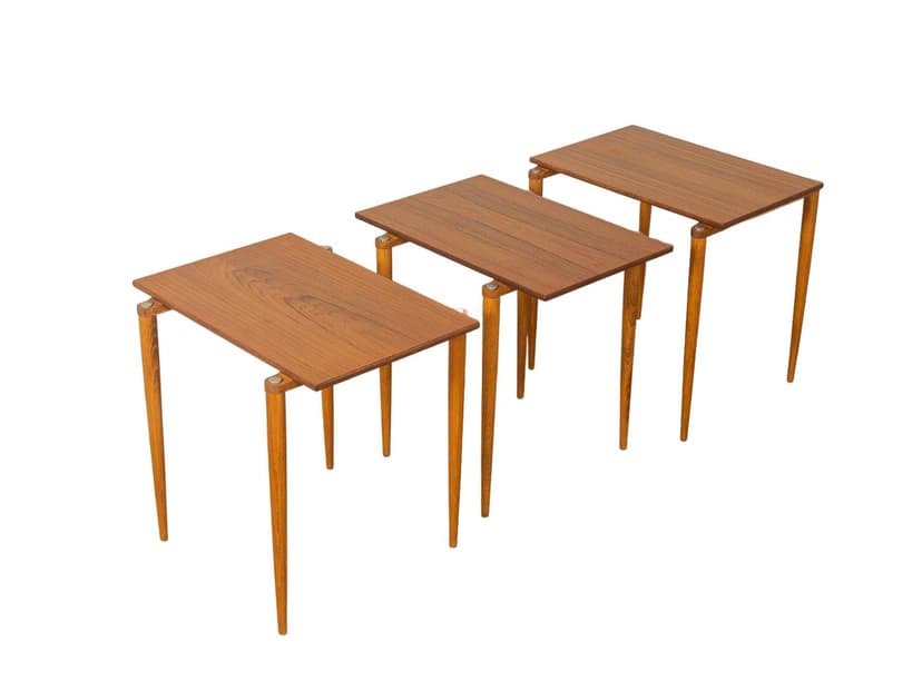 Set of three nesting tables, brown walnut, beige beech, Germany, 1960s.