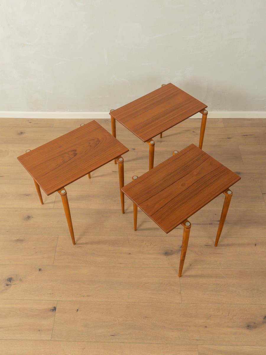 Set of three nesting tables, brown walnut, beige beech, Germany, 1960s. - 280340