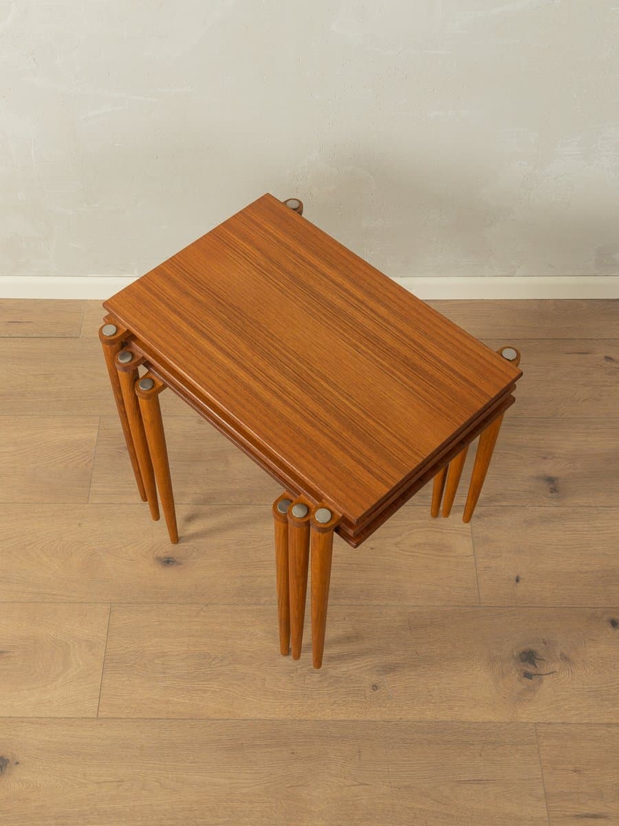 Set of three nesting tables, brown walnut, beige beech, Germany, 1960s. - 280341