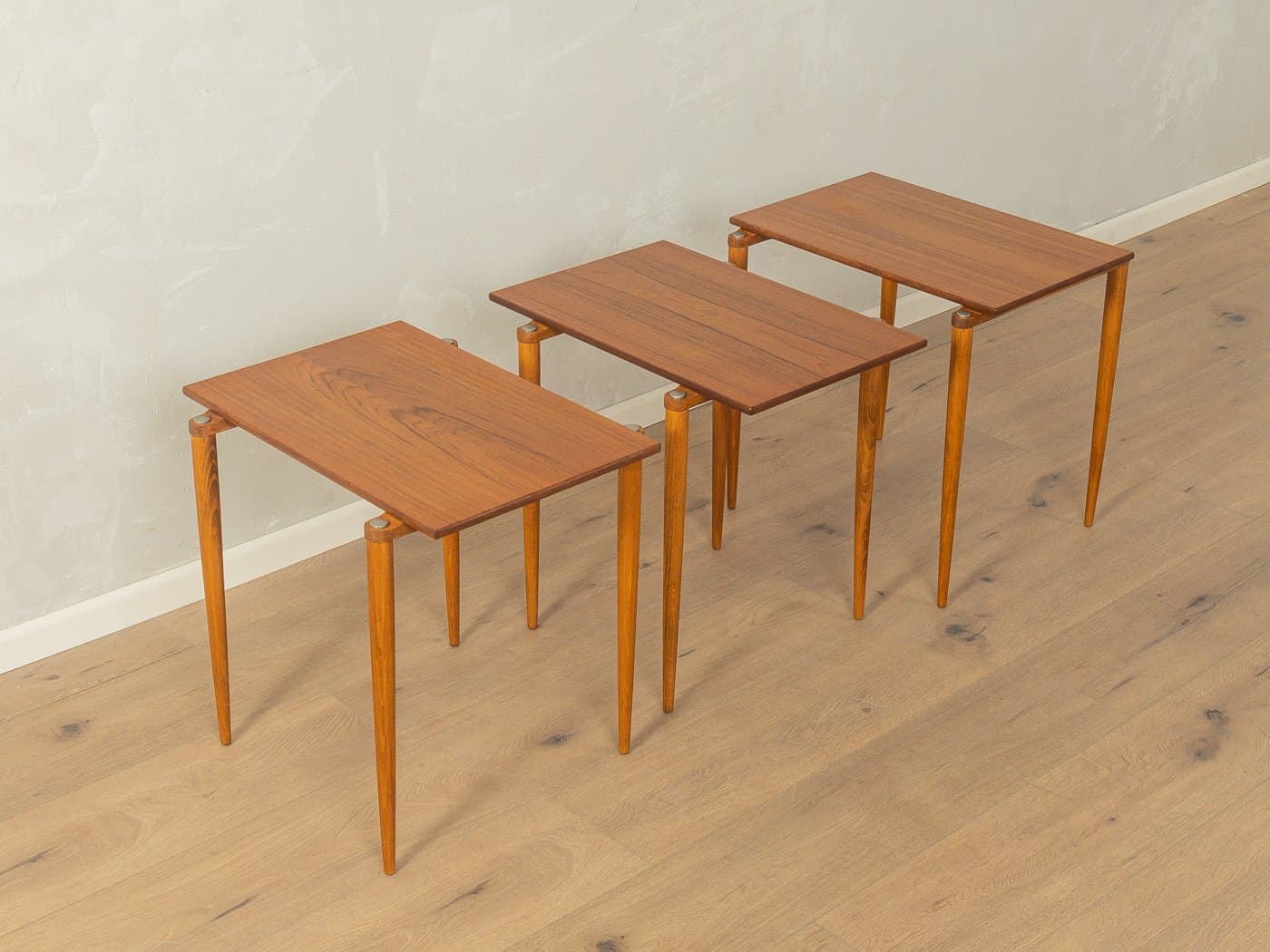 Set of three nesting tables, brown walnut, beige beech, Germany, 1960s. - 280344