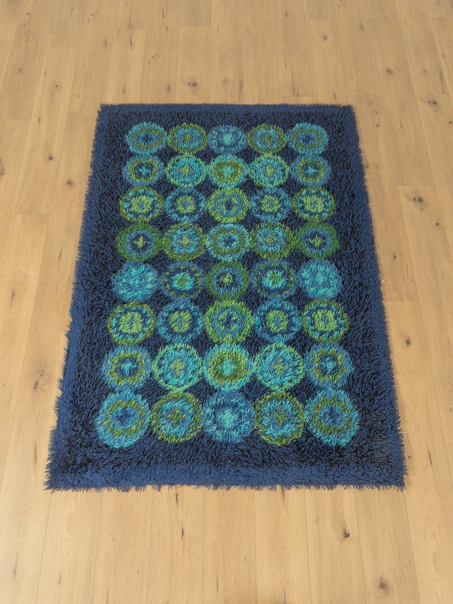 Dywan Space Age 200x136 cm, niebieski zielony, wełna, Niemcy, lata 70. - 280300