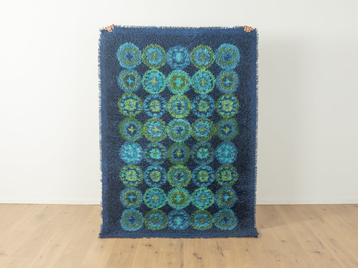 Dywan Space Age 200x136 cm, niebieski zielony, wełna, Niemcy, lata 70. - 280305