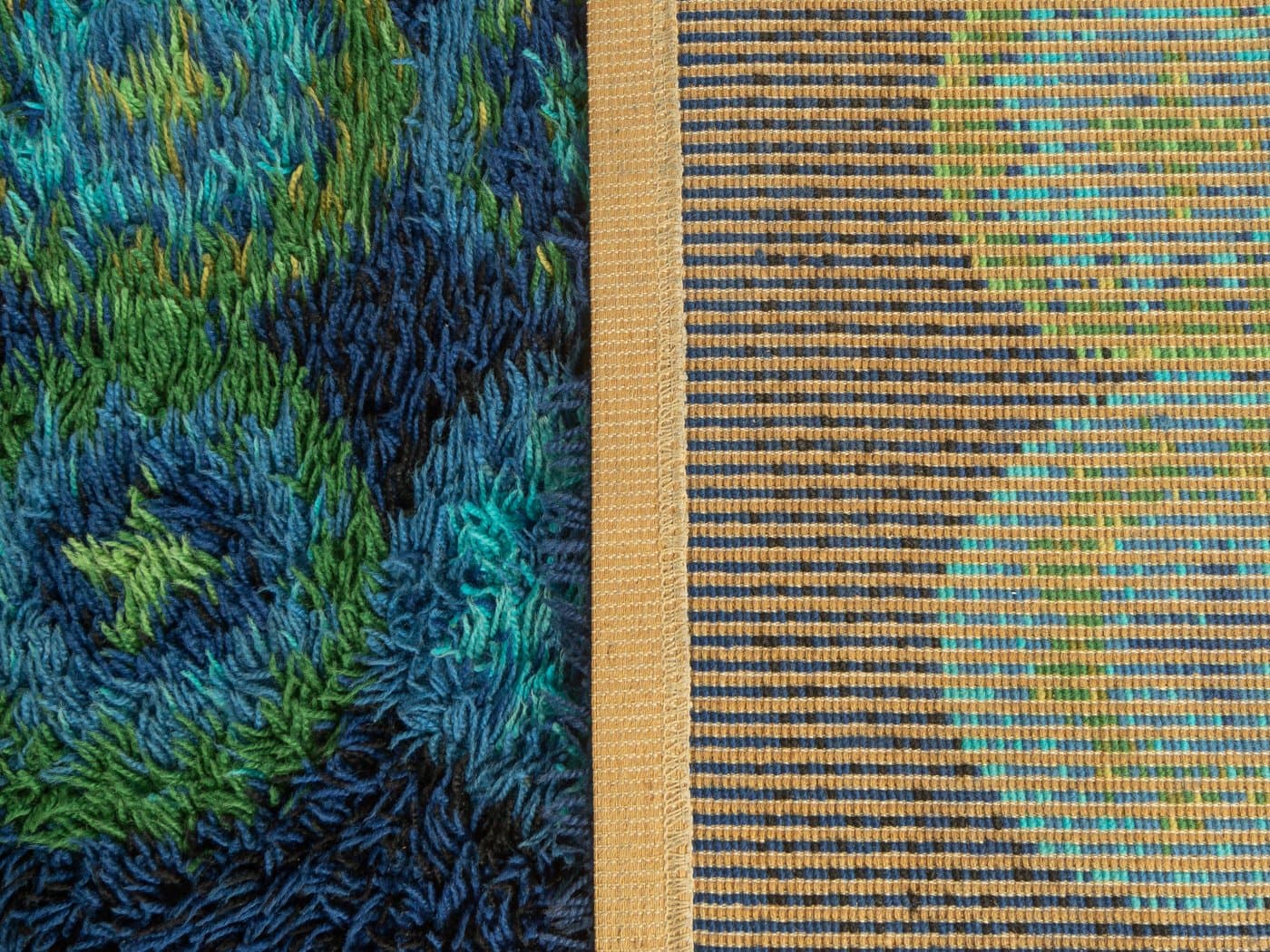 Dywan Space Age 200x136 cm, niebieski zielony, wełna, Niemcy, lata 70. - 280303