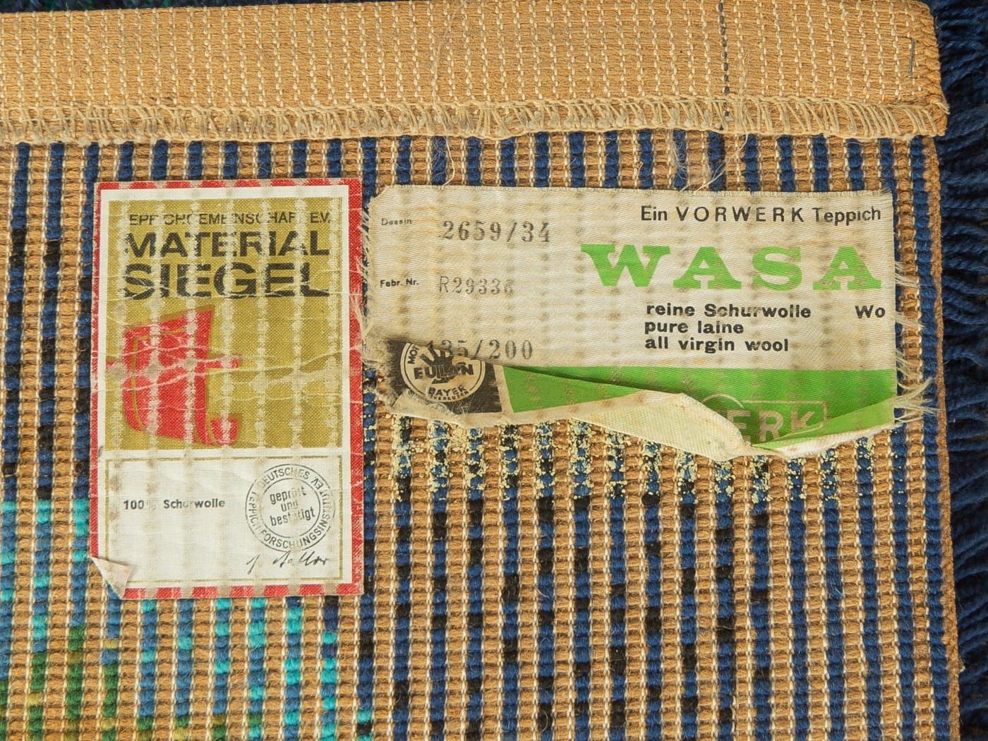 Dywan Space Age 200x136 cm, niebieski zielony, wełna, Niemcy, lata 70. - 280304