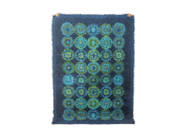 Dywan Space Age 200x136 cm, niebieski zielony, wełna, Niemcy, lata 70. - WYMIARY
