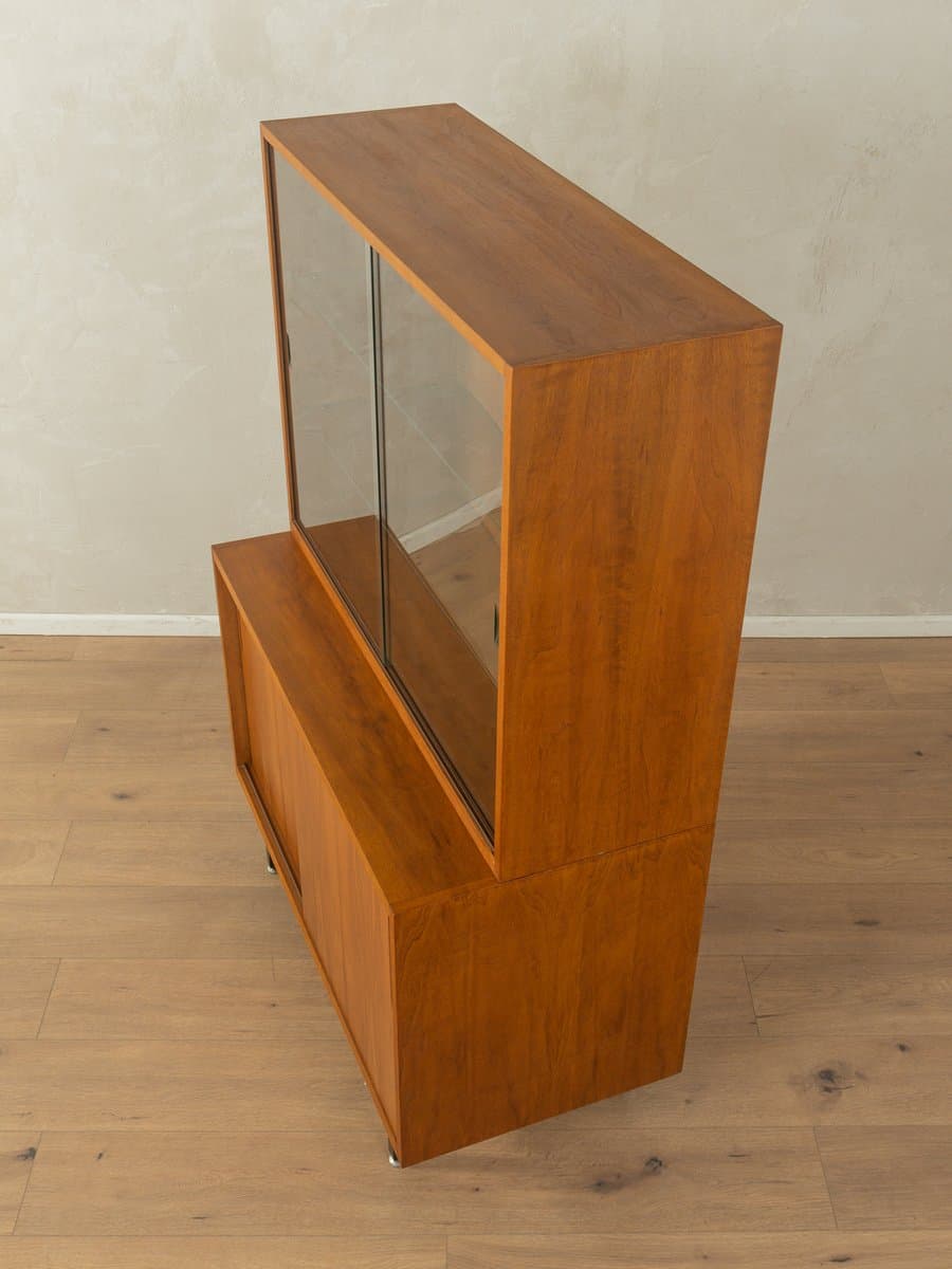 Witryna, orzech brązowy, szkło, stal czarna, Niemcy, lata 50. - 280231
