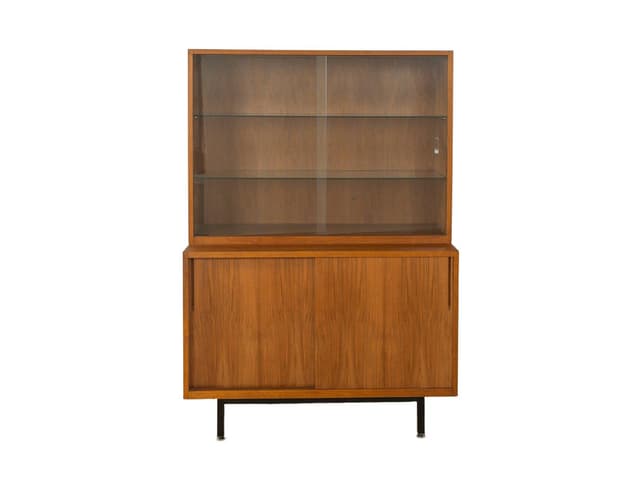 Witryna, orzech brązowy, szkło, stal czarna, Niemcy, lata 50. - WYMIARY