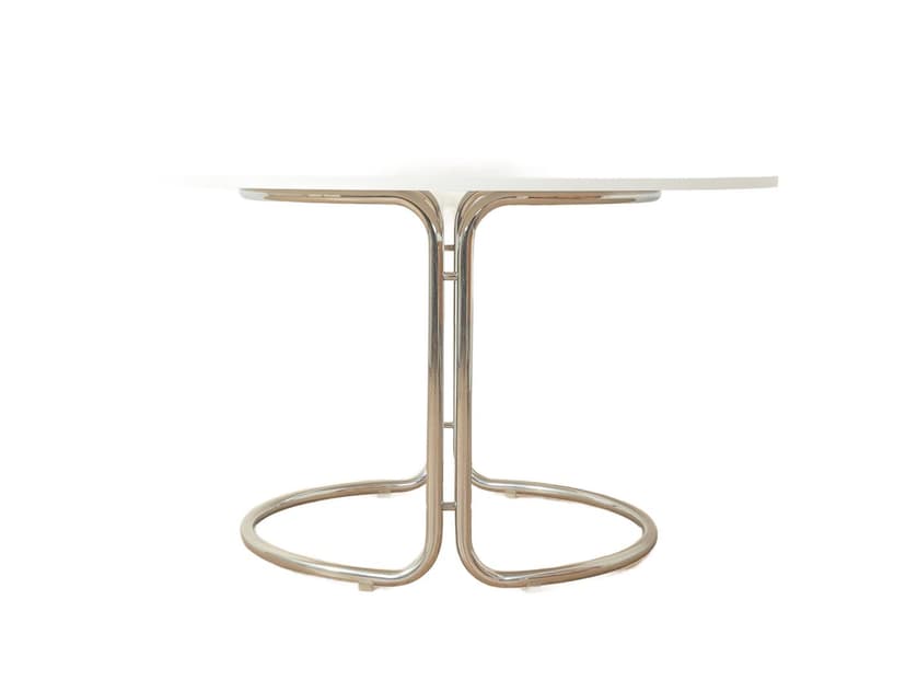 Dining Table, white wood, chrome base, by G. Stoppino, Italy, 1970s.