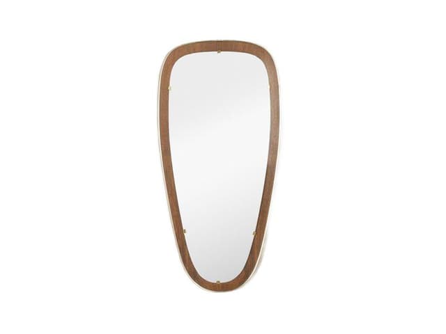 Lustro, szkło, teak brązowy, mosiądz, Niemcy, lata 50. - WYMIARY