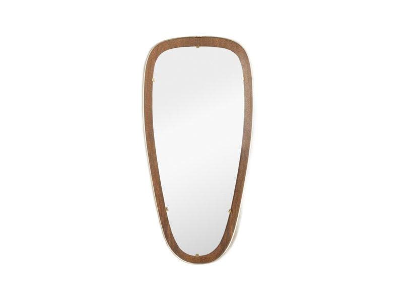 Lustro, szkło, teak brązowy, mosiądz, Niemcy, lata 50.