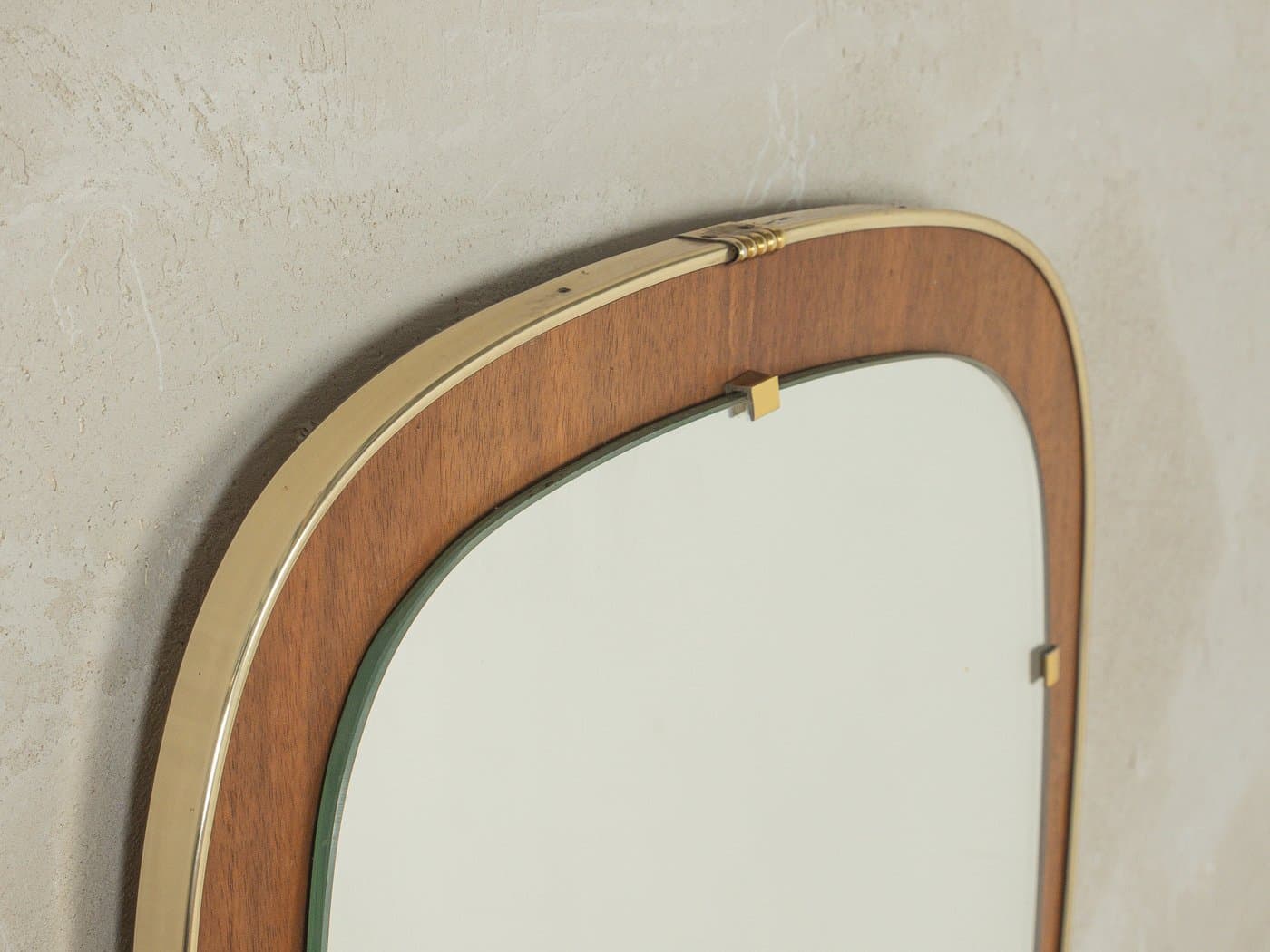 Lustro, szkło, teak brązowy, mosiądz, Niemcy, lata 50. - 280210