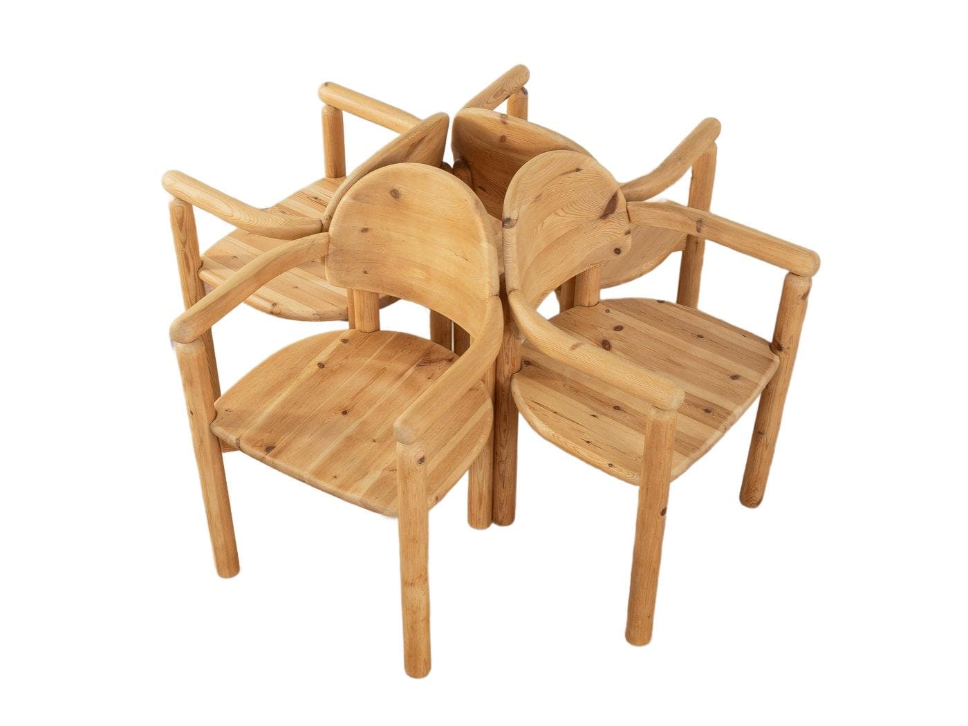 Zestaw czterech krzeseł jadalnianych, sosna brązowa, proj. R. Daumiller, Dania, lata 70.