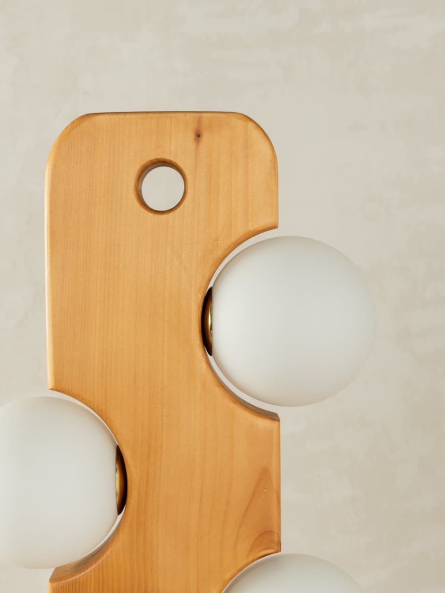 Lampa podłogowa, brązowy, sosna, szkło białe, Temde, Niemcy, lata 80. - 280073