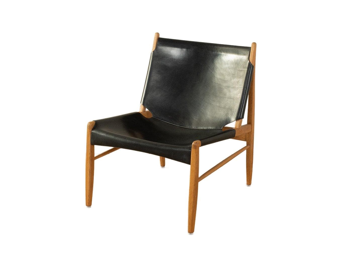 Fotel biurkowy, skóra czarna, dąb brązowy, Niemcy, lata 60.