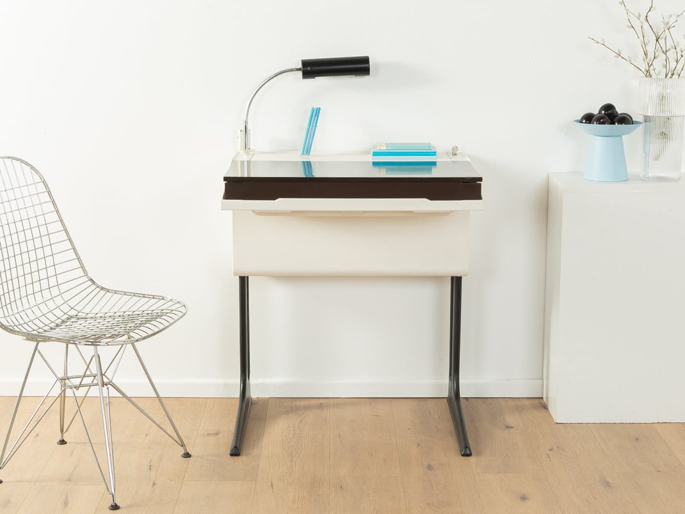 School Desk Space Age, white black plastic, black metal, by L. Colani, Germany, 1970s. - 280027