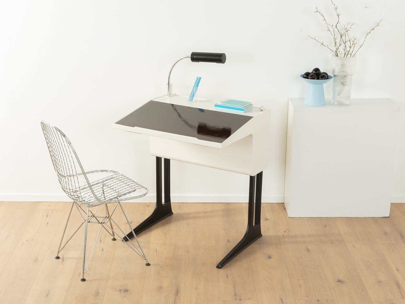 School Desk Space Age, white black plastic, black metal, by L. Colani, Germany, 1970s. - 280028