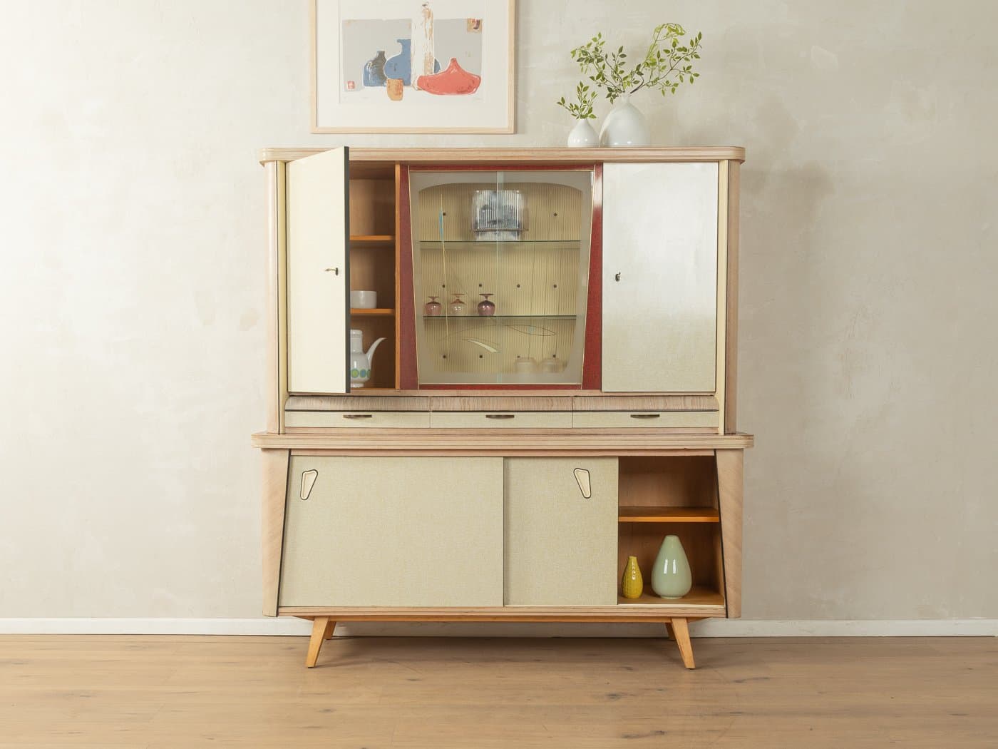 Kredens kuchenny, beżowy, jesion szkło, Niemcy, lata 50. - 279961