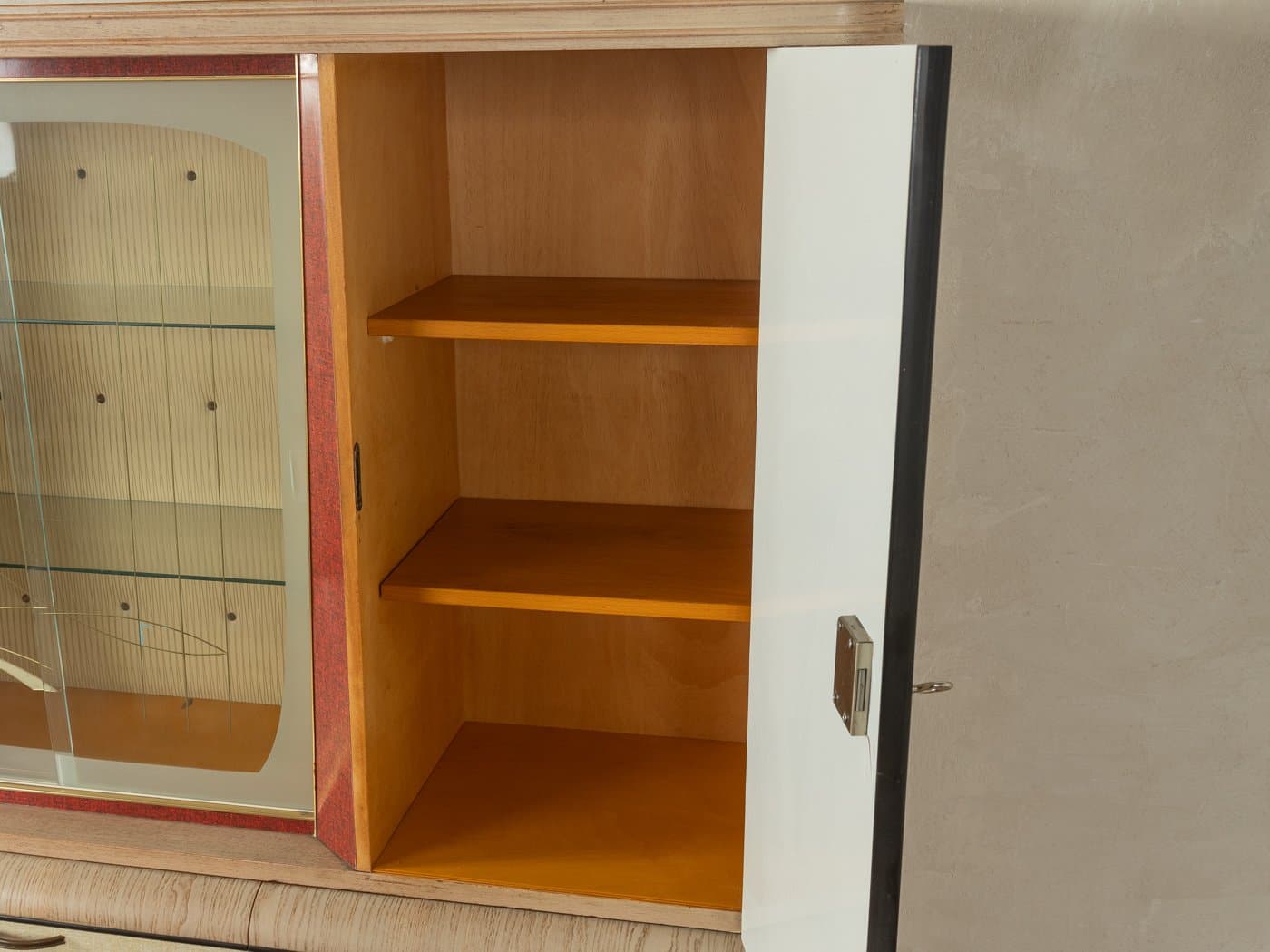 Kredens kuchenny, beżowy, jesion szkło, Niemcy, lata 50. - 279964