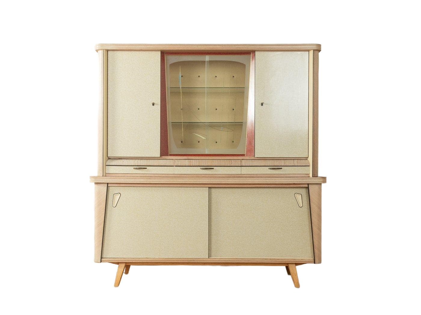 Kredens kuchenny, beżowy, jesion szkło, Niemcy, lata 50.